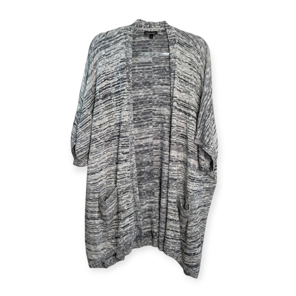 Topshop Womens US 6 Gray Space Dye Open Front Knit Cardigan Sweater Short Sleeve